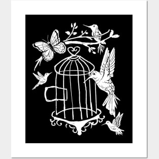 Hummingbird Flying From Cage, Butterfly, Hand Drawn Posters and Art